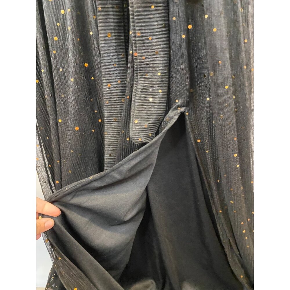 Baltic Born Abigail Sparkle Gown Black Gold Sequins Semi Sheer V Neck Medium New - Picture 10 of 14